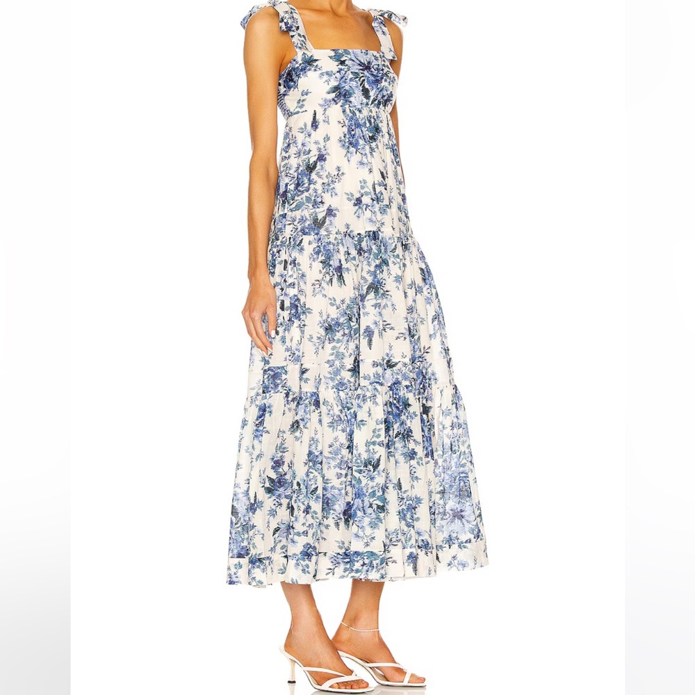 Zimmermann Aliane Tie Shoulder Dress in Blue Floral